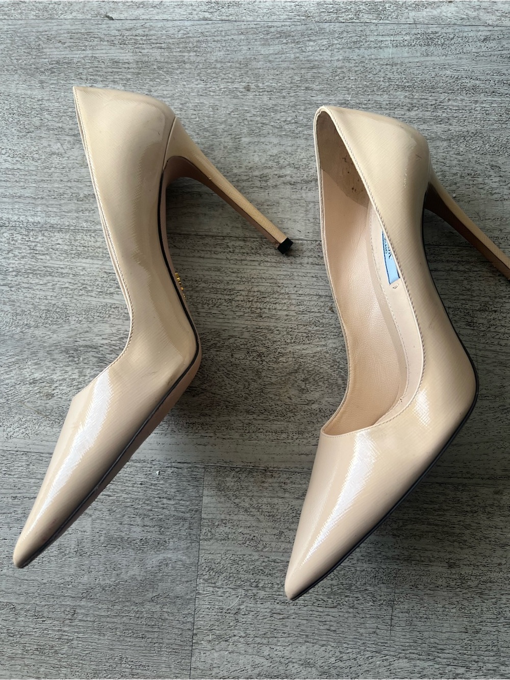 Prada Beige Patent Leather Pointed-Toe Pumps - Picture 4 of 11